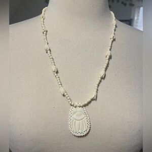 Vintage Carved Bone Flower Statement Necklace